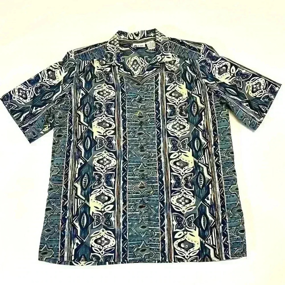 Vintage EHL Button Up Short Sleeve Blouse Size 10 Pattern Retro Blue Floral Cute - Picture 1 of 10
